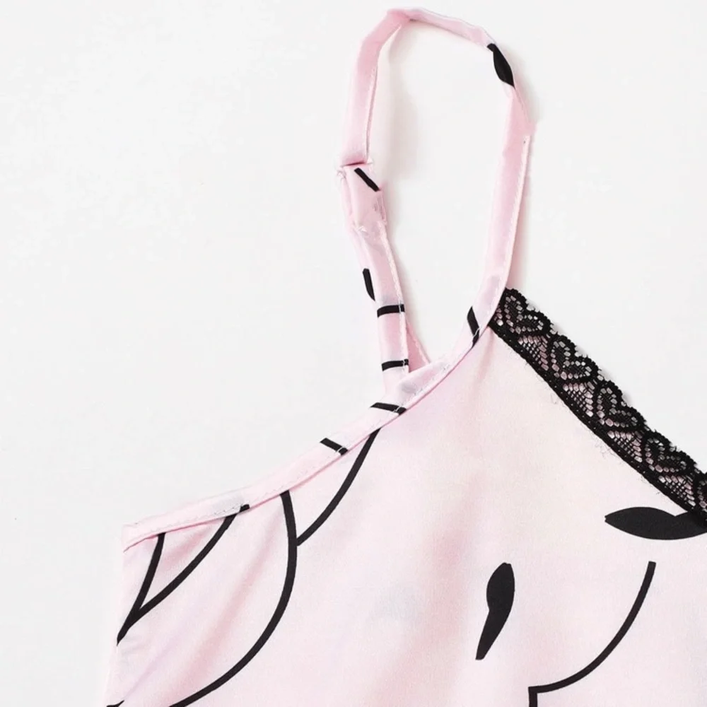 New Pink Lace Satin Silk-Like Pajama Set - Picture 3 of 5